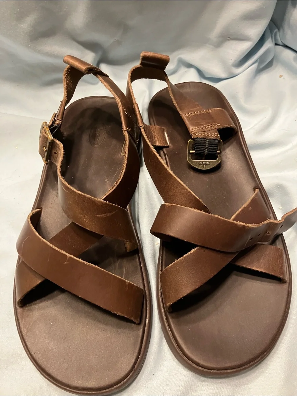 Chaco Men's Brown Leather Crossover Strap Sandals